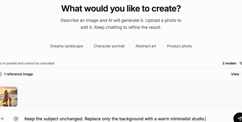 ImgPilot follow-up composer continuing from a selected generated image